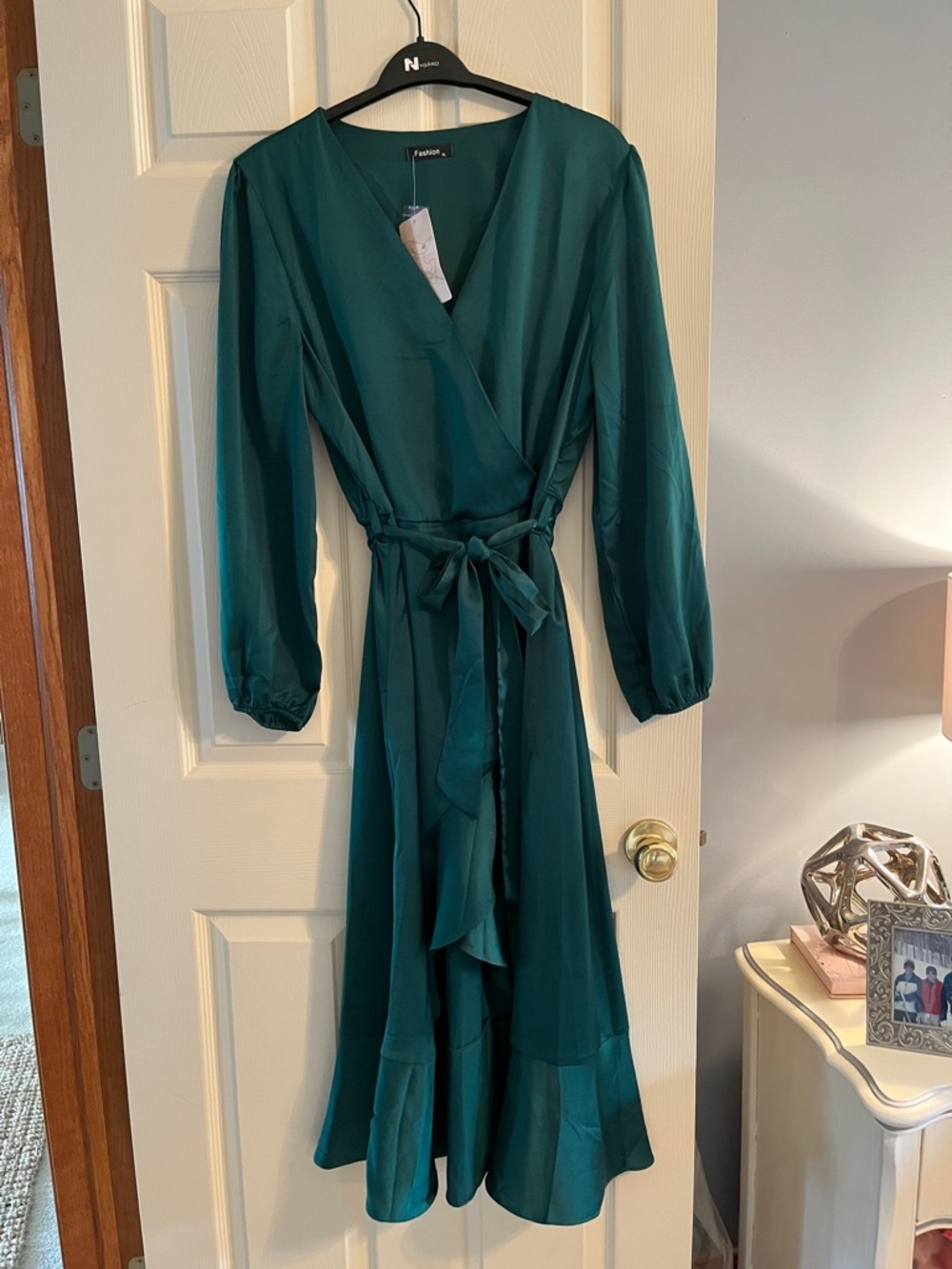 Fashion Nova Teal Wrap High/Low Dress with Tie Waist